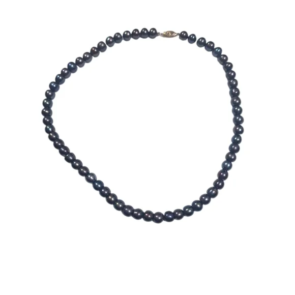 Vintage 10k Fish Hook Clasp 8mm Fresh Water Black Pearl Necklace 18" - Picture 3 of 12